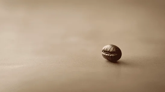 حبة قهوة واحدة موضوعة على سطح بسيط، تمثل إمكانية التميز في سوق مزدحم